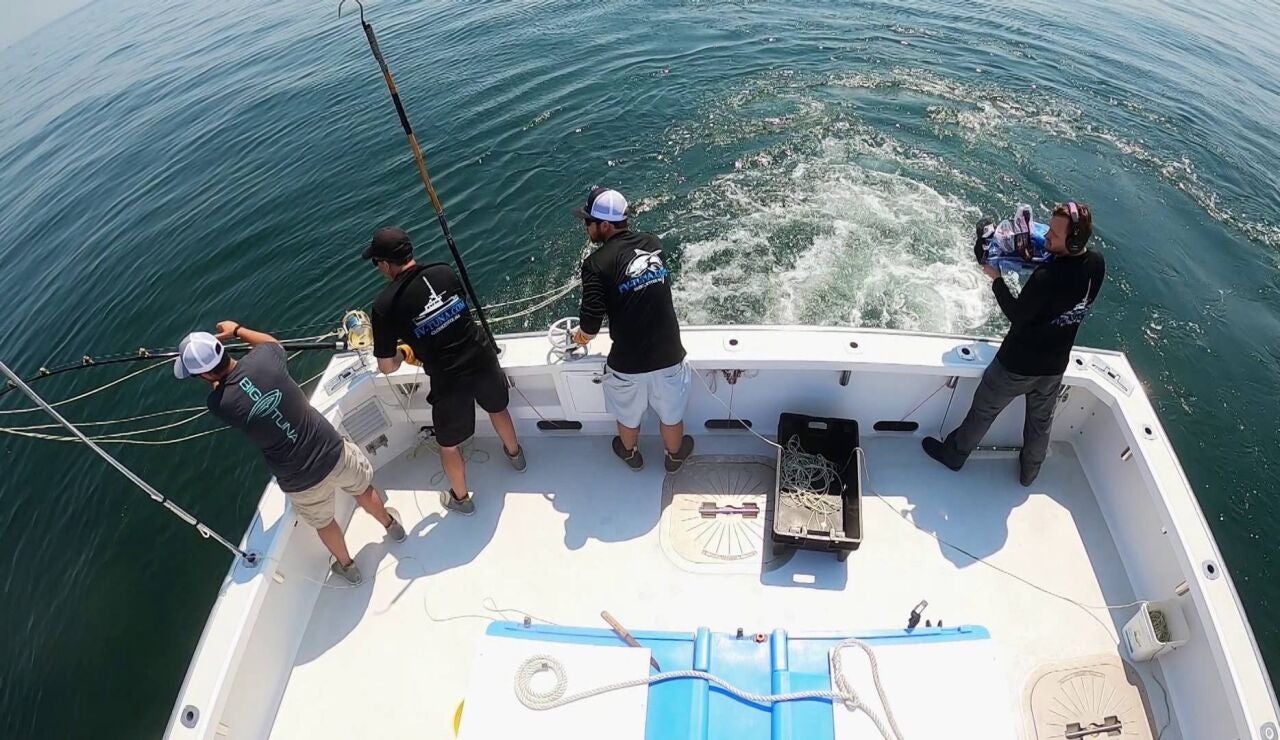 Pesca extrema - La ca&ntilde;a se engancha con el arp&oacute;n: &iexcl;menudo l&iacute;o se ha formado!