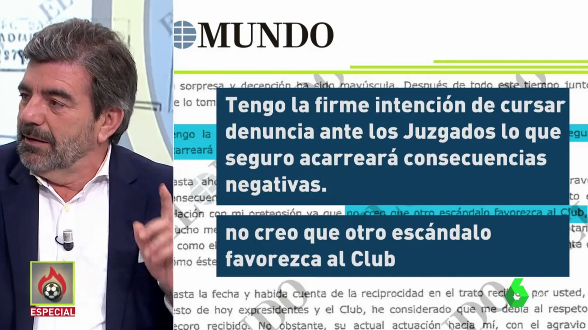 "Negreira se autoinculpa con el burofax amenazando al Barça"